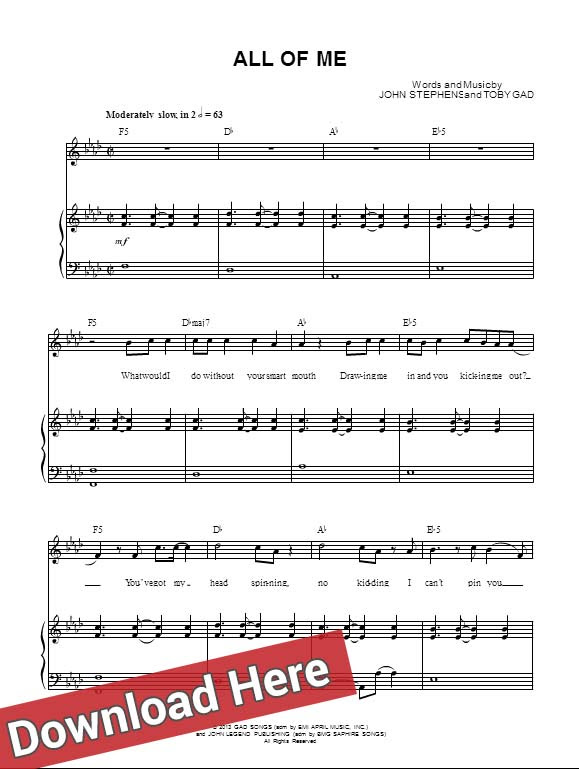 All of me john legend with tabs. John Legend All Of Me Piano Sheet Music Notes Chords