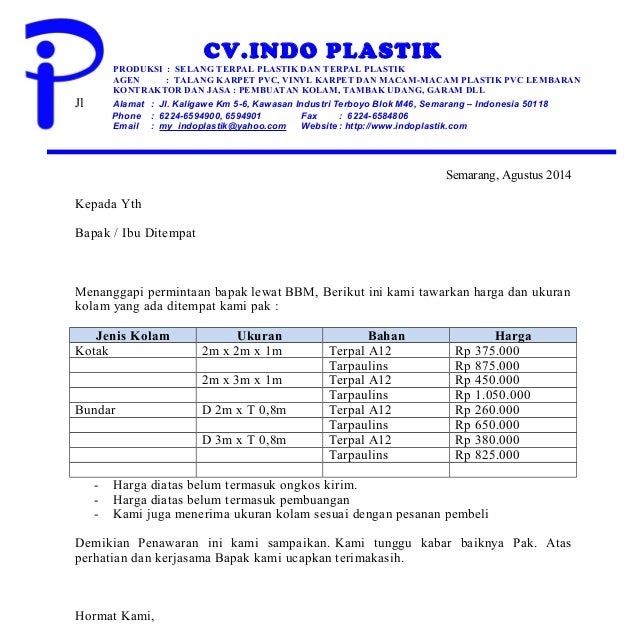 Contoh Surat Penawaran Harga Barang Cetakan - Surat 35