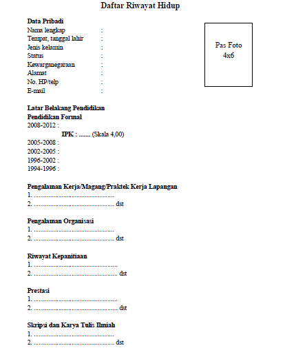 Contoh Daftar Riwayat Hidup Untuk Melamar Jadi Dosen 