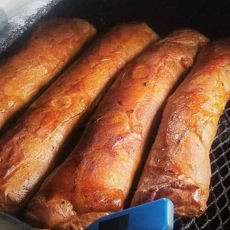 Prepare a paste by mincing five or six cloves of garlic, then drag your knife across the minced garlic, pressing and pushing down firmly with. Double Brine Smoked Pork Loin Bush Cooking