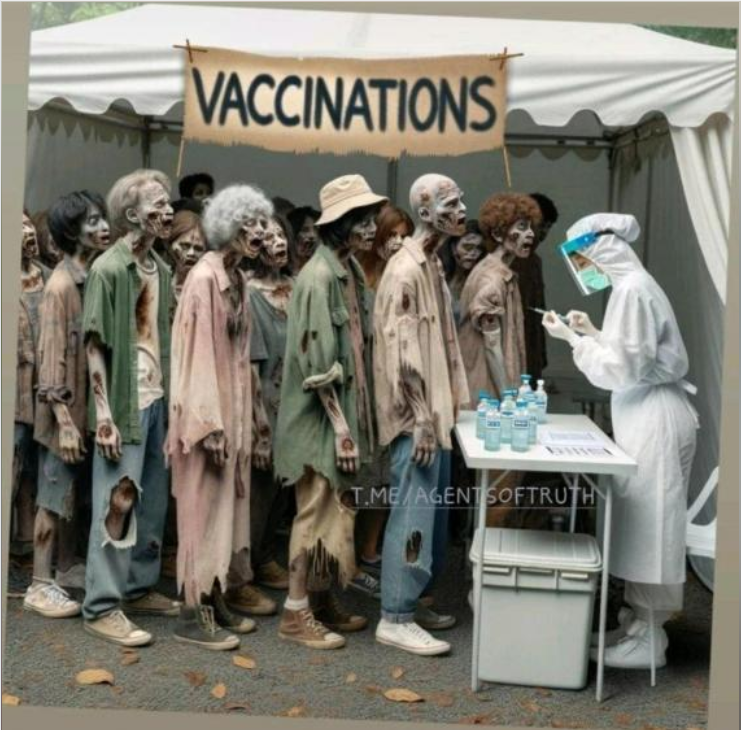 Mem showing zombies getting vaxxed.