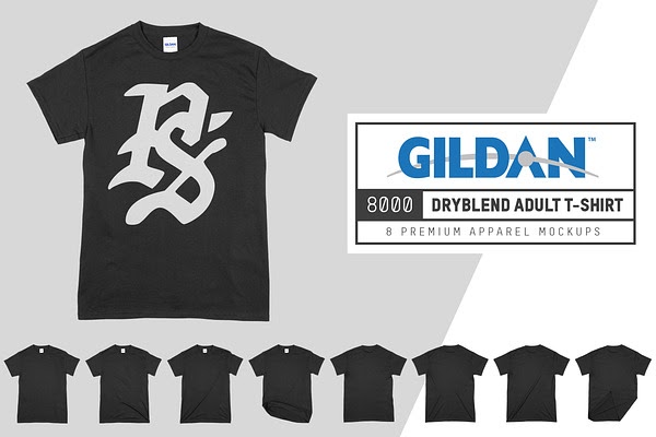 Download Gildan 8000 DryBlend Adult T-Shirt PSD Mockups Templates