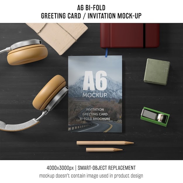 Download A6 bi-fold invitation card template with headphones PSD Template