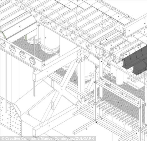 The left image shows the city's supporting 'foundations grid slab' where architecture can be built and connected with the installations floor below. On the right is the depiction of the Very Large Structure passing over a village