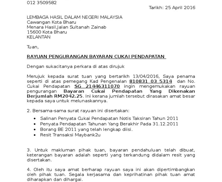 Contoh Surat Rayuan Pindaan Lhdn - Pewarna o