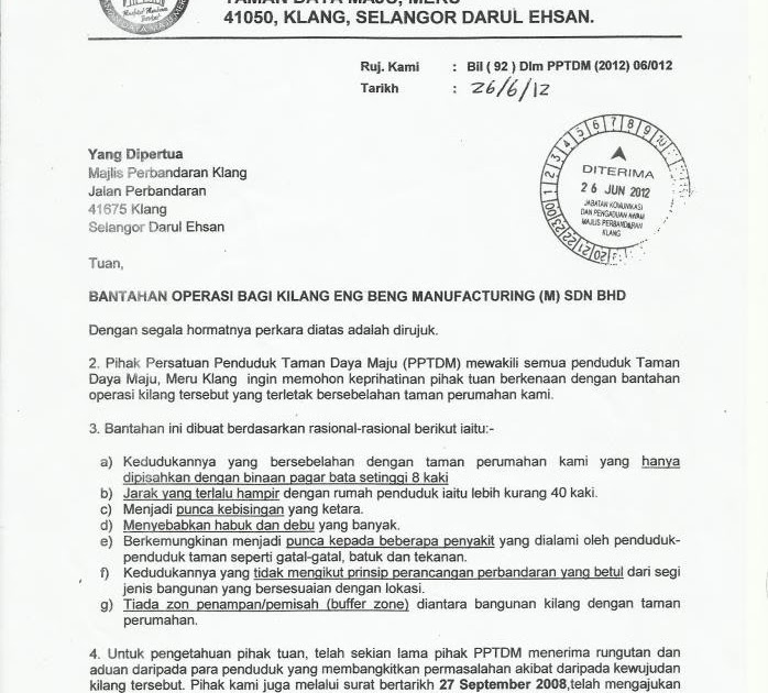 Contoh Surat Rasmi Aduan Pembuangan Sampah - Jeans Da