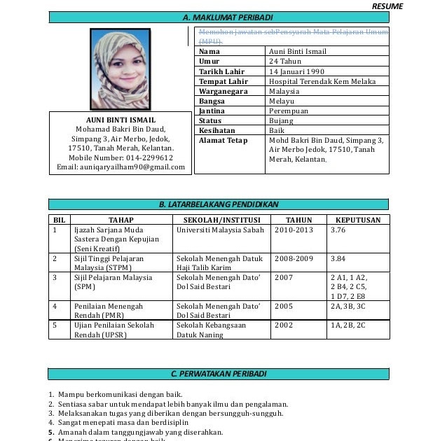 Contoh Biodata Temuduga - Contoh 36