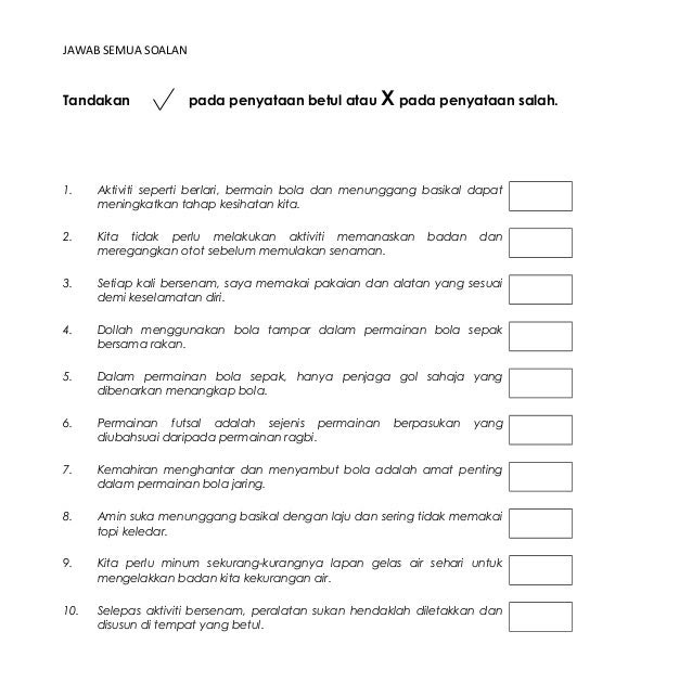 Contoh Soalan Latihan Pendidikan Kesihatan Tahun 2 - Soalan av