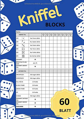 Ich habe acht verschiedene blätter entworfen und auch eine blankoversion. Herunterladen Kniffel Blocks A4 Gross Wurfelspiel Gewinnblatt Block 60 Blatt Block Fur Wurfelspiel Yatzy Blocke Knife Blocks Spielblock Vol Band 1 Buch Ebook