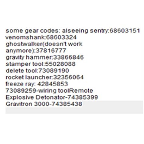 gear codes for roblox list