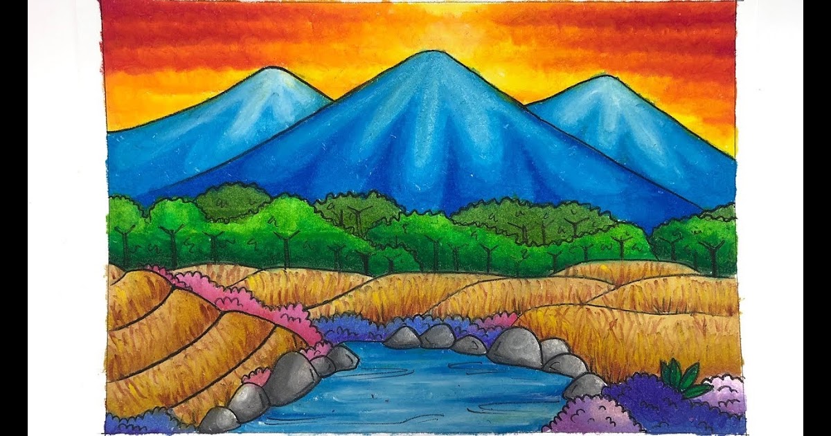 Mewarnai Gambar Gunung Dengan Crayon