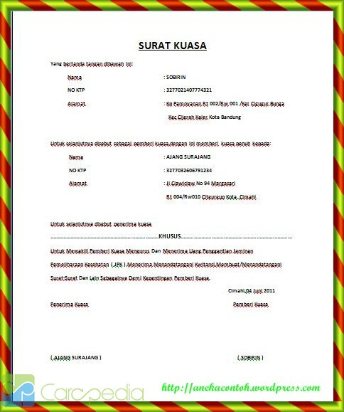 Contoh Surat Kuasa Sederhana - Kata Kata Bijak