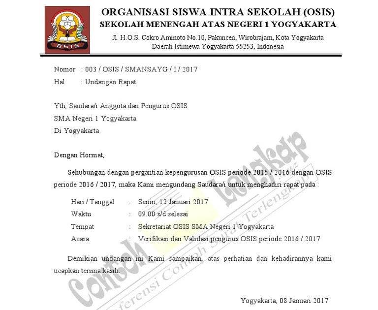 Contoh Surat Undangan Pemilihan Ketua Osis Dalam Bahasa Inggris Sample Surat Undangan