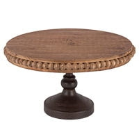 8.3 inch fir wood pedestal with beaded edge accent and brown metal base