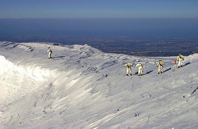 On days such as these, the IDF Alpine Unit is out. The snow clearing and rescue unit of the Hermon practices skiing, climbing, shooting, and rescue drills in snow covered regions. The unit is comprised of reserve soldiers who were formerly part of other elite units and who volunteered to serve.