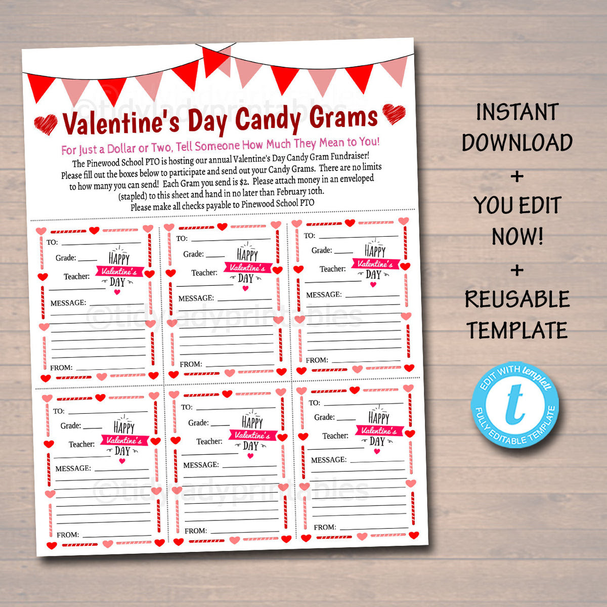 Maybe just opt for one major if you've got a little team. Valentine S Day Candy Gram Flyer School Fundraiser Template Tidylady Printables