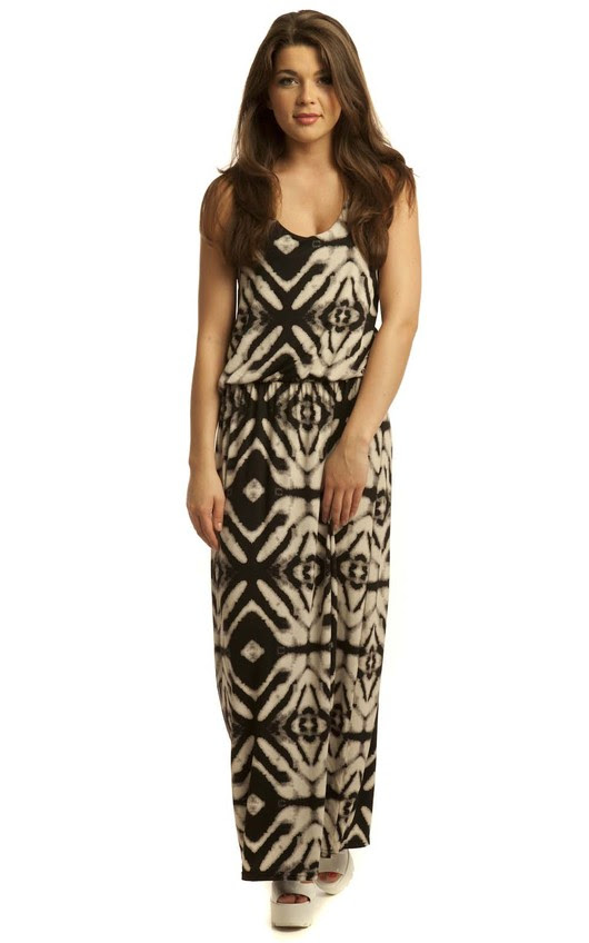 Ocean Tribal Print Maxi Dress in Black/white 