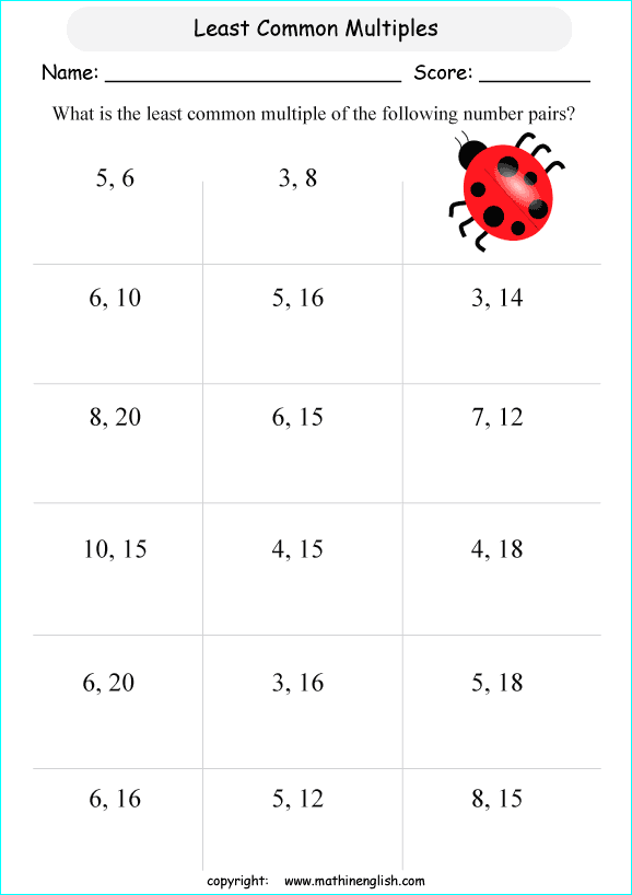 53 maths worksheets for grade 5 on hcf and lcm