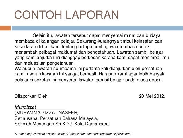 Contoh Karangan Jenis Laporan Lawatan - Contoh II