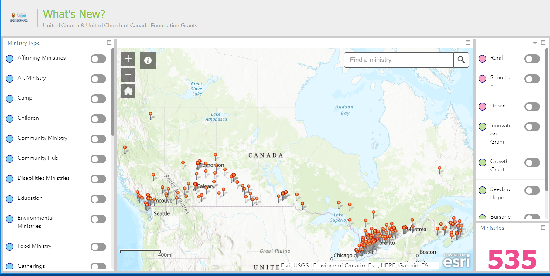 Map of Canada showing all the new ministries across the country.