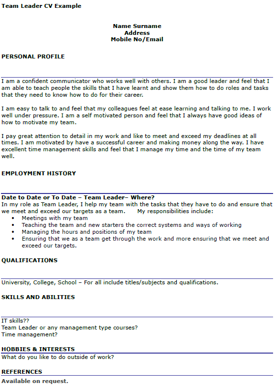 The following team leader sample resume is created using stylish resume builder. Team Leader Cv Example Icover Org Uk Icover Org Uk