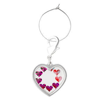 Circle of Crystal Pink Hearts Wine Charms