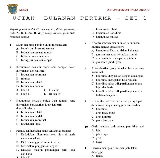 Soalan Matematik Tingkatan 1 Peperiksaan Akhir Tahun - Kuora x