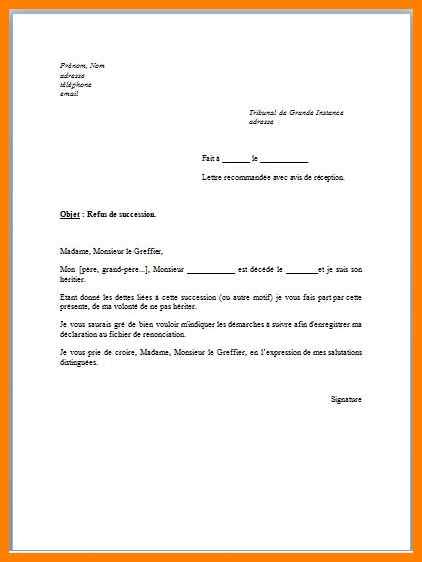 Lettre renonciation succession