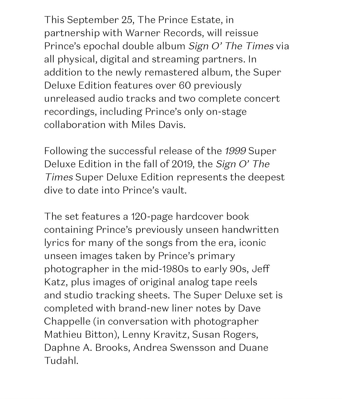 Sign O The Times Super Deluxe Edition Part 2 Scheduled For September 25th