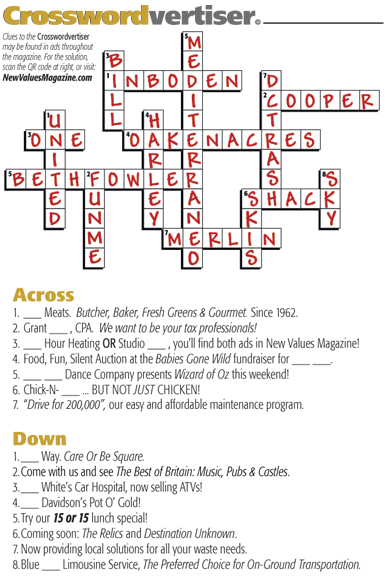 Each line should be a different answer and clue. New Values Magazine Crossword Puzzle Answers New Values Magazine Page 2