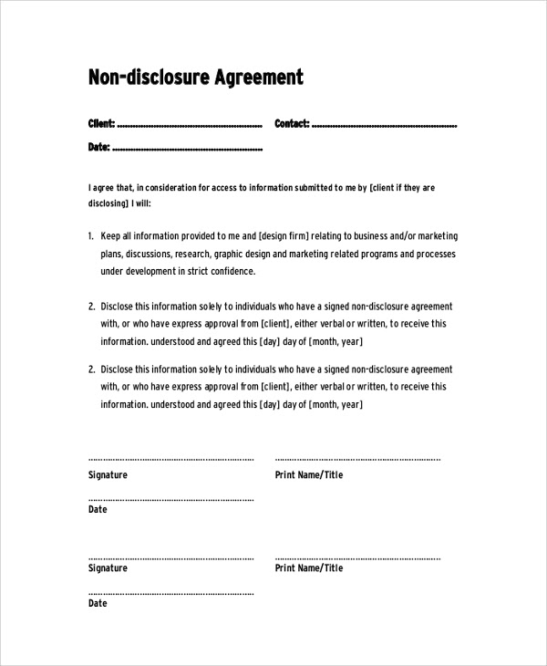 Sample Non Disclosure Agreement