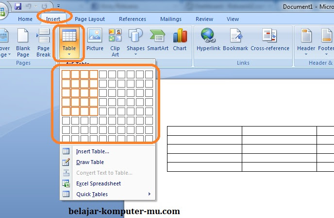 Cara Membuat Tabel Pada Microsoft Word 2007