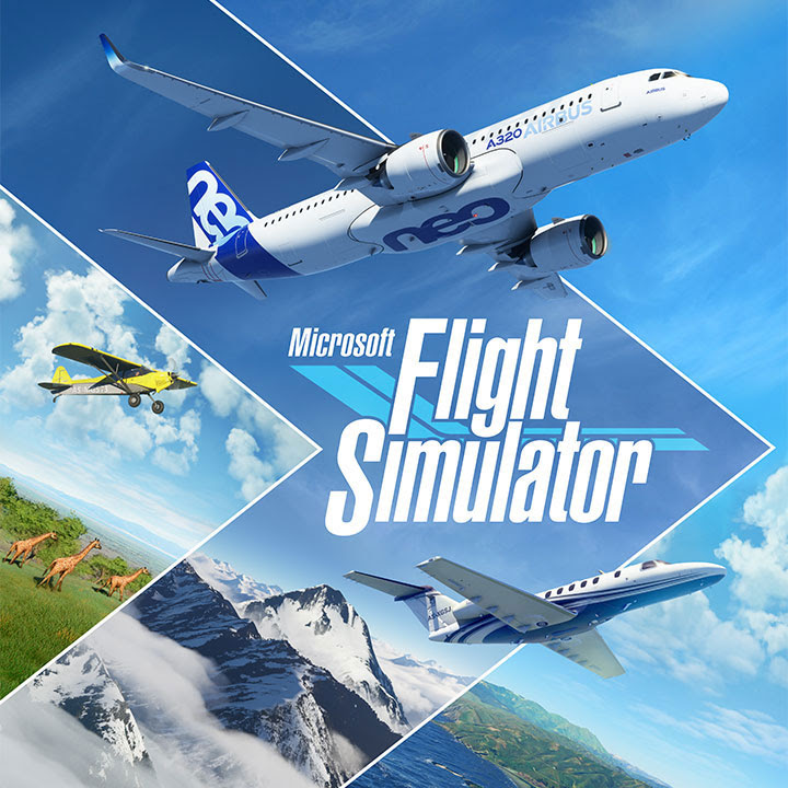 Microsoft Flight Simulator key art featuring various types of aircraft soaring above different landscapes