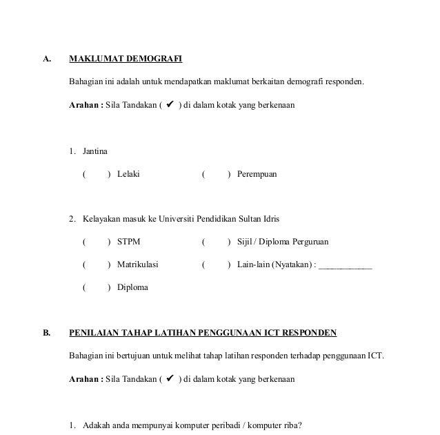 Contoh Borang Soal Selidik Mengenai Pengangkutan - Contoh 36