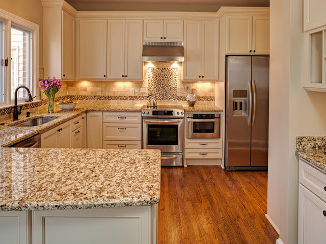 Home style classic white kitchen countertops and cabinets ideas. Giallo Napoli Granite Countertops With White Cabinets Kitchen Ideas