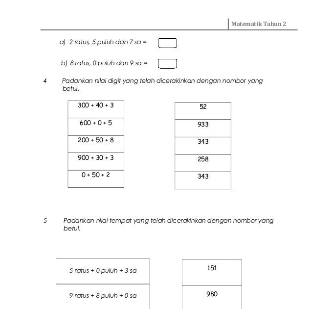 Soalan Matematik Tahun 2 Darab - Kosong Kerji