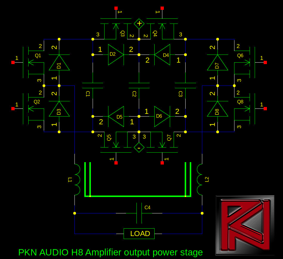 The circuit diagram is shown in circuit schematic. Pkn Audio H8 Amplifier Technology