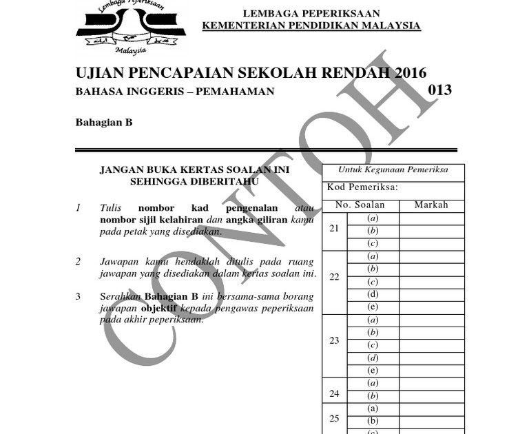 Contoh Format Laporan Upsr 2016 - Contoh FC