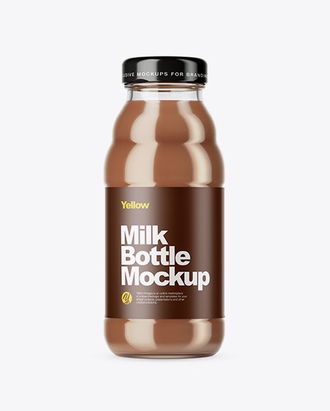 Download Clear Glass Chocolate Milk Bottle PSD Mockup