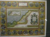 The map shows the journey and life of Abraham with an inset map of his journey from Ur to Canaan, as well as 22 medallions of significant life events