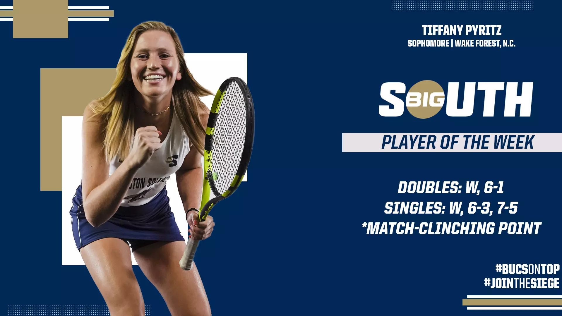 Click here for a full player profile. Tiffany Pyritz Named Big South Player Of The Week Charleston Southern University