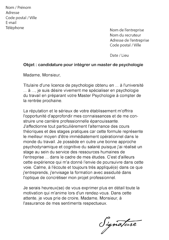 Lettre De Motivation Pour Université Sciences Humaines Et 