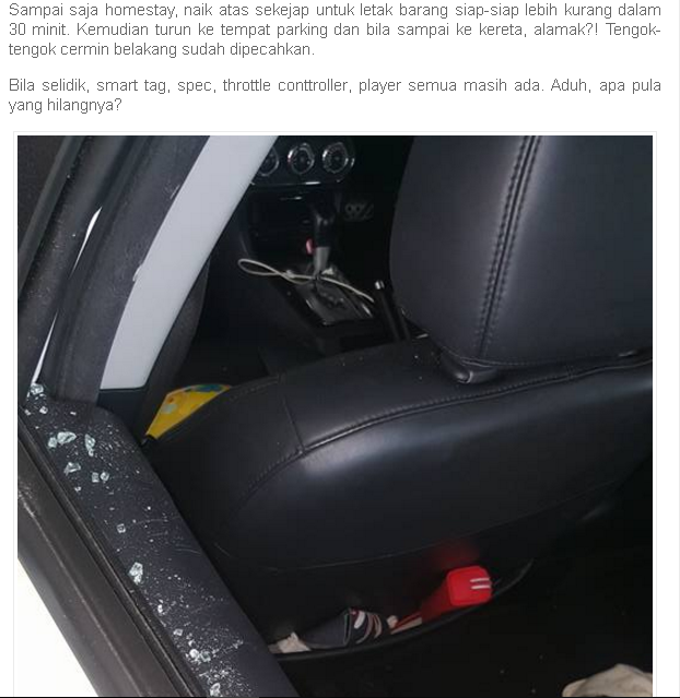 Kereta Kene Pecah. Bila Tenogk Barang Dalam KeretaSemua 