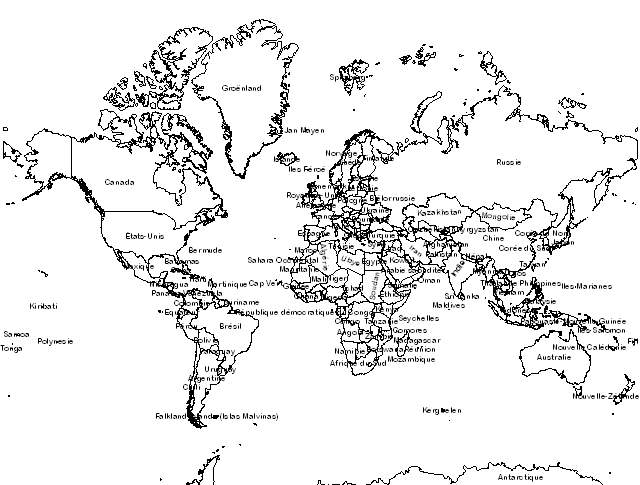 Carte Du Monde Pays Noir Et Blanc