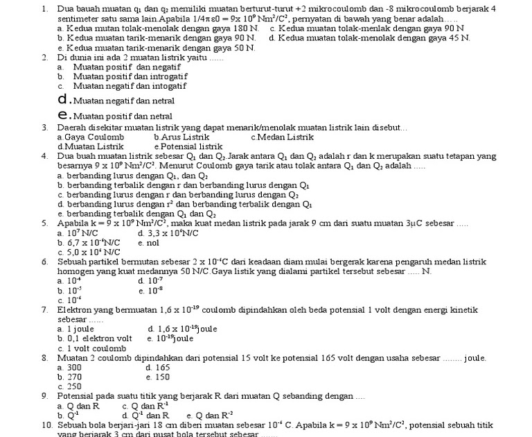 Soal Uas Fisika Kelas 12 Semester 1 - Pemburu Soal Jawaban