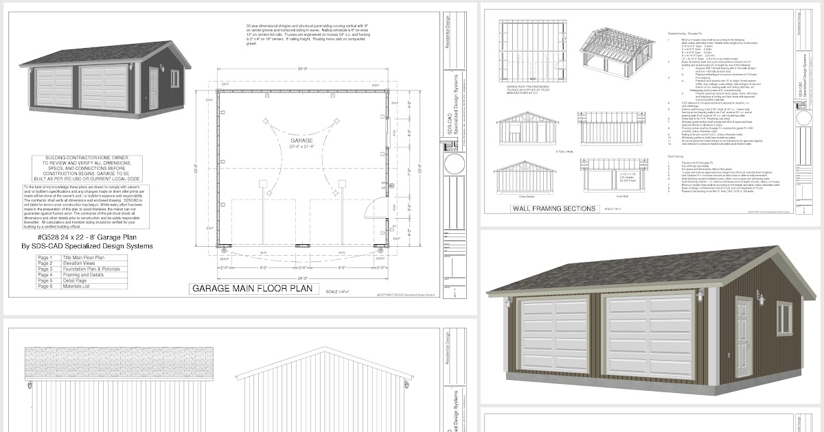 FREE Garage Plans G528 24 x 22 x 8 Garage Plan PDF and DWG