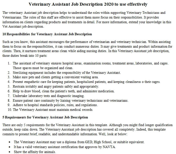 Maybe you would like to learn more about one of these? Veterinary Assistant Job Description 2020 To Use Effectively Room Surf Com
