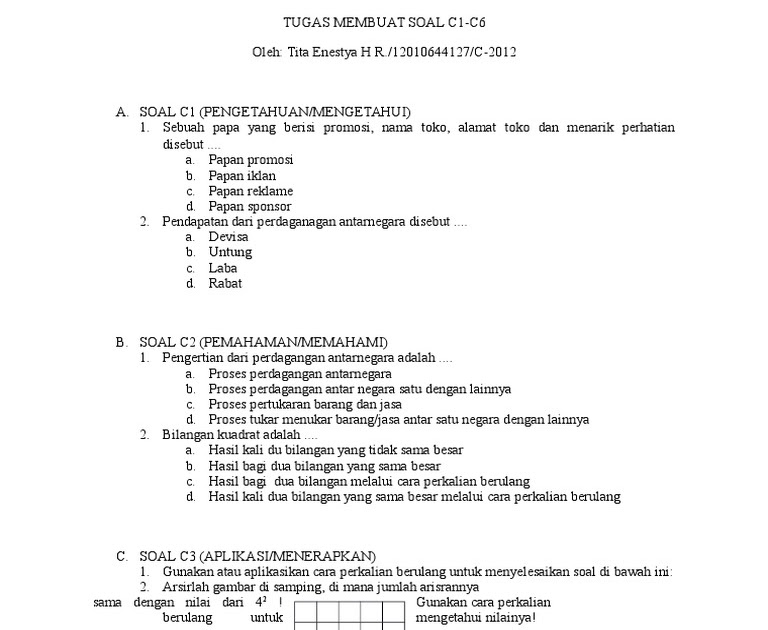 Contoh Soal C1 Sampai C6 Untuk Sd - Contoh Soal Essay C1 ...