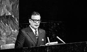 El presidente de Chile, Salvador Allende, pronuncia un discurso ante la Asamblea General de la ONU. Diciembre de 1972