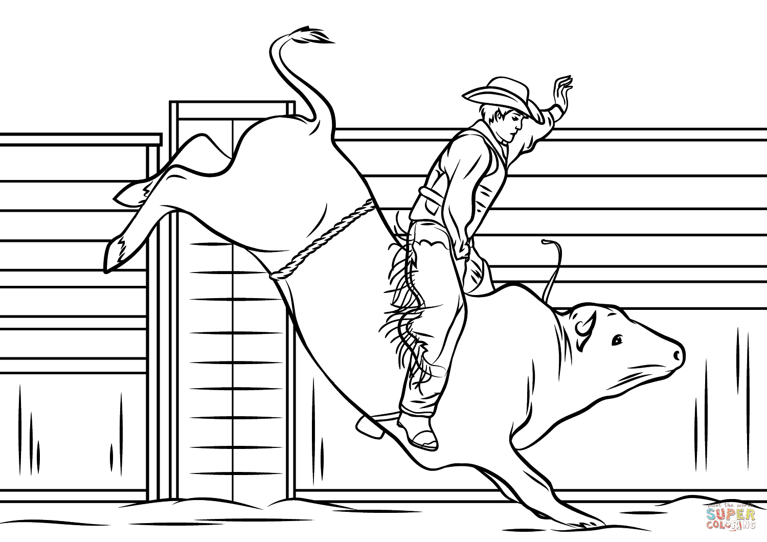 Cowboy and cowgirl coloring sheets. Cowboy Riding A Bull Coloring Page Free Printable Coloring Pages